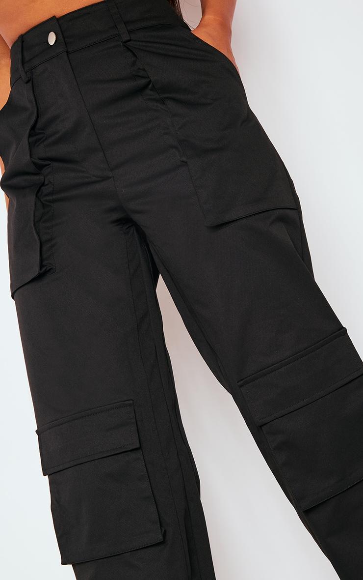 Black Twill Pocket Detail High Waist Cargo Pants Product Image