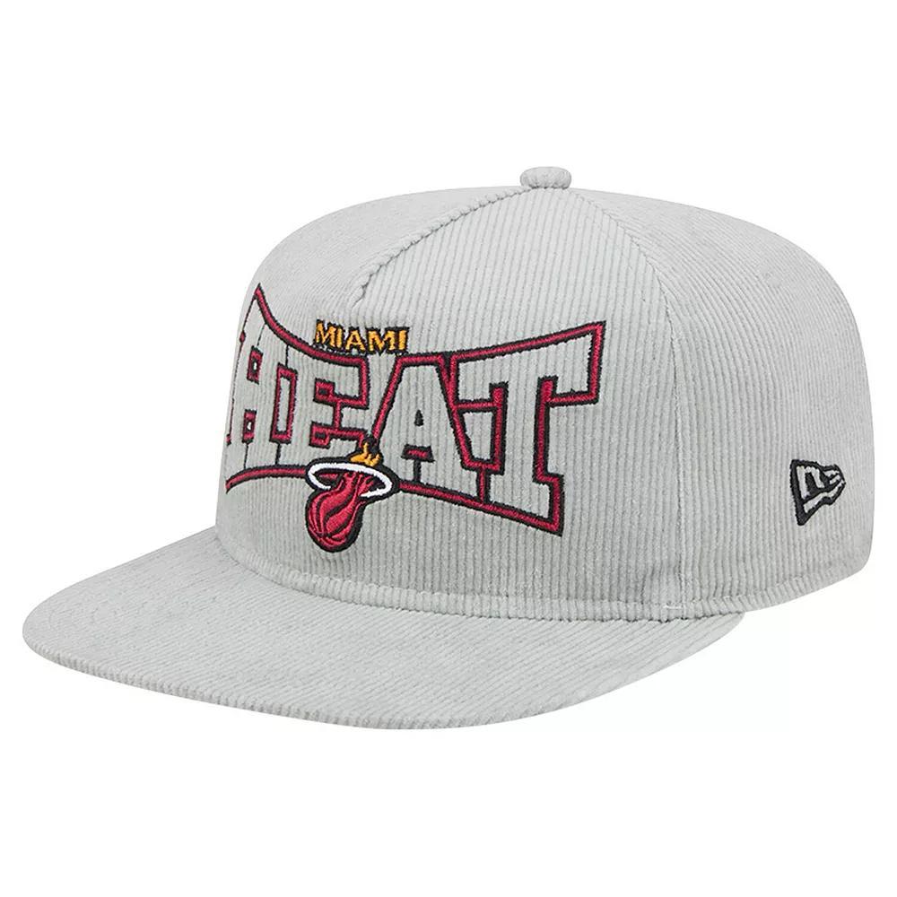 Mens New Era Gray Miami Heat Throwback Corduroy Golfer Snapback Hat Product Image