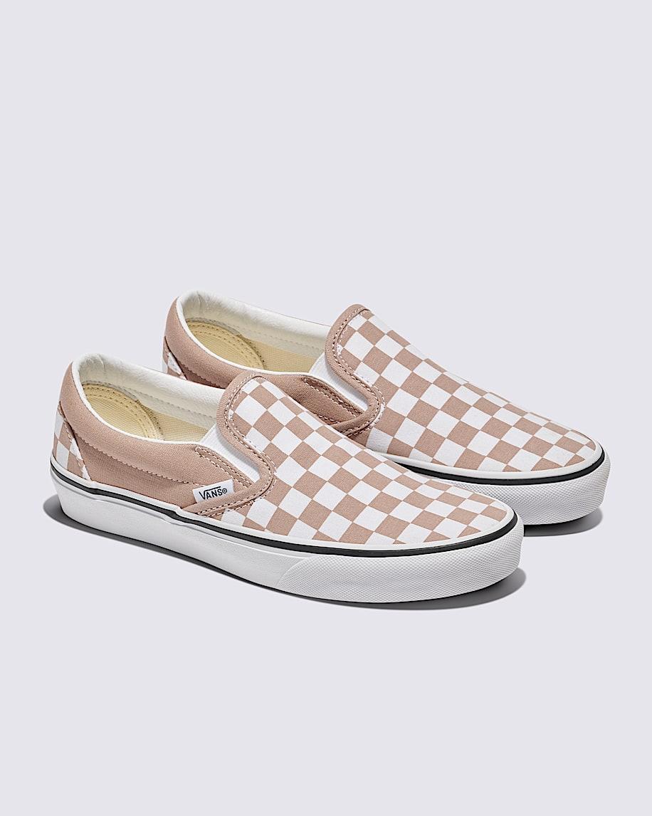 Classic Slip-On Checkerboard Shoe in Warm Taupe Brown / White| Vans US Product Image
