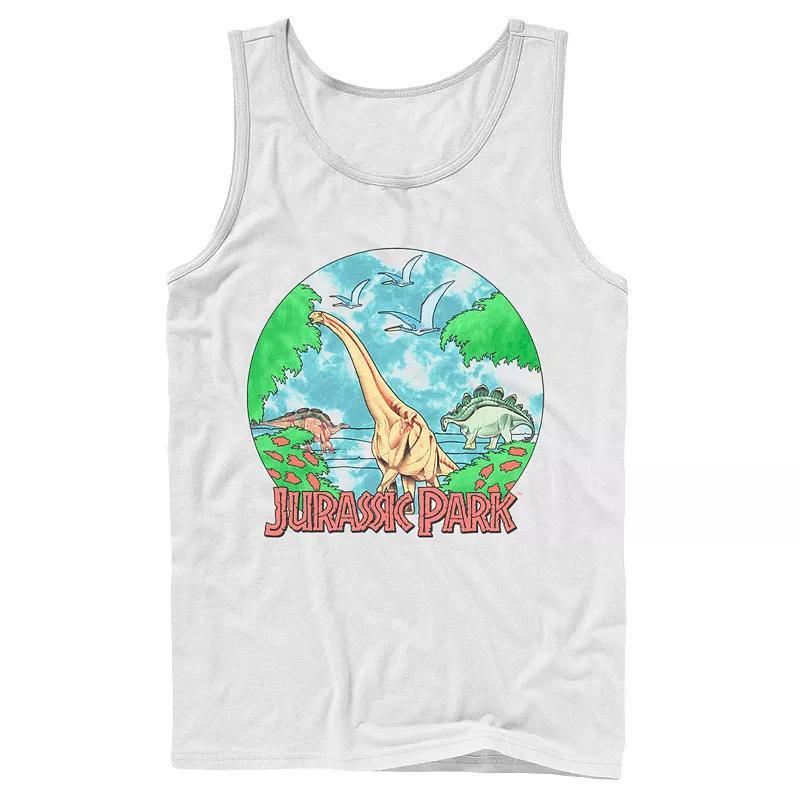 Men's Jurassic Park Retro Globe Watercolor Scene Tank Top, Size: Large, Athletic Grey Product Image