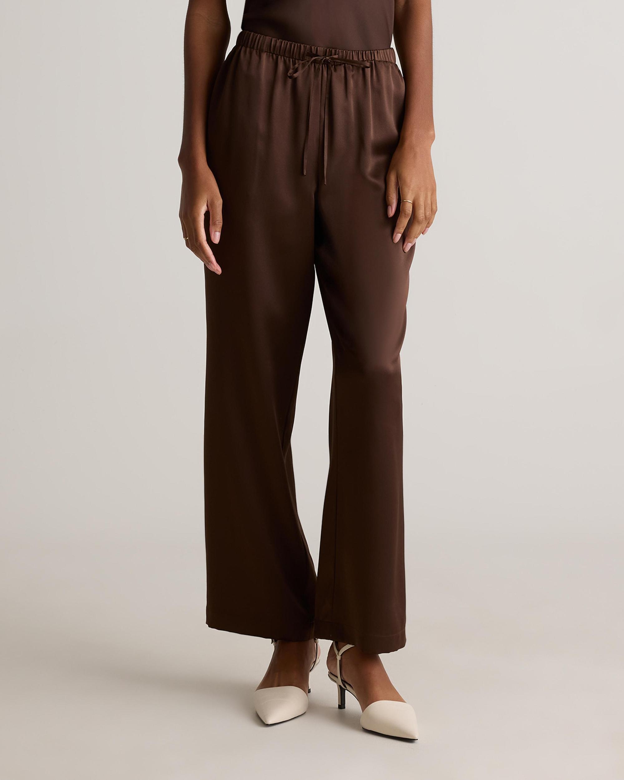 100% Washable Silk Drawstring Wide Leg Pants Product Image