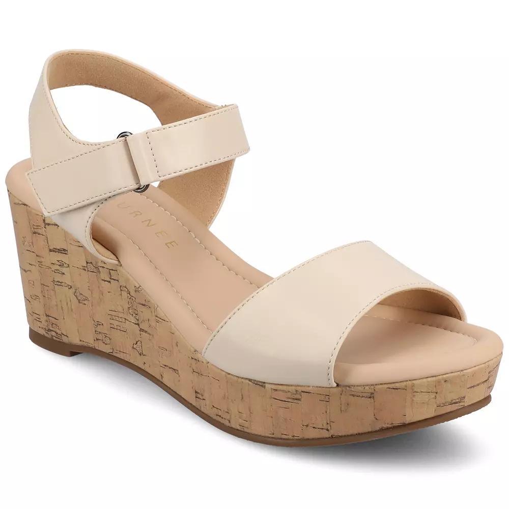 Journee Ranae Ankle Strap Platform Cork Womens Wedge Sandals Ivory Product Image