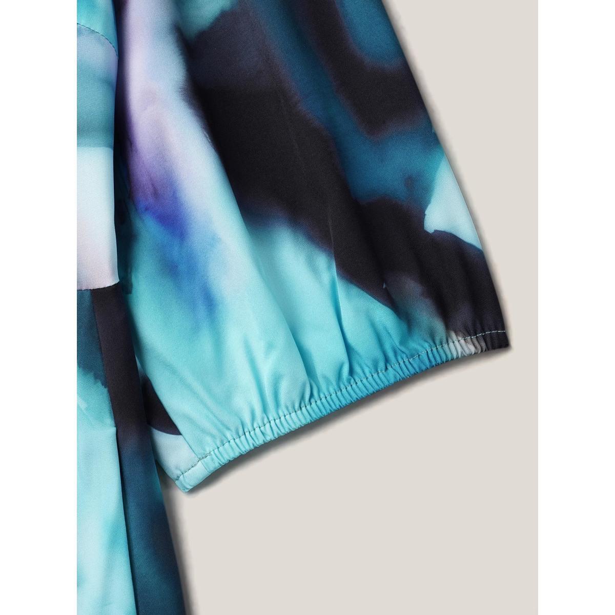 Plus Size Tie-Dye Placket V-Neck Midi Dress Arctic Women Elegant Button V-neck Elbow-length sleeve Curvy BloomChic 30/6X Product Image