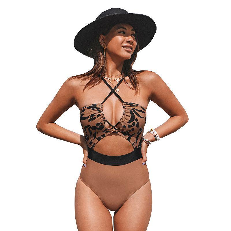 Women's Cupshe Plunging Cutout Criss Cross One-Piece Swimsuit, Size: XL, Black Product Image