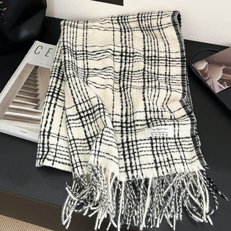 Plaid Applique Fringed Scarf Product Image