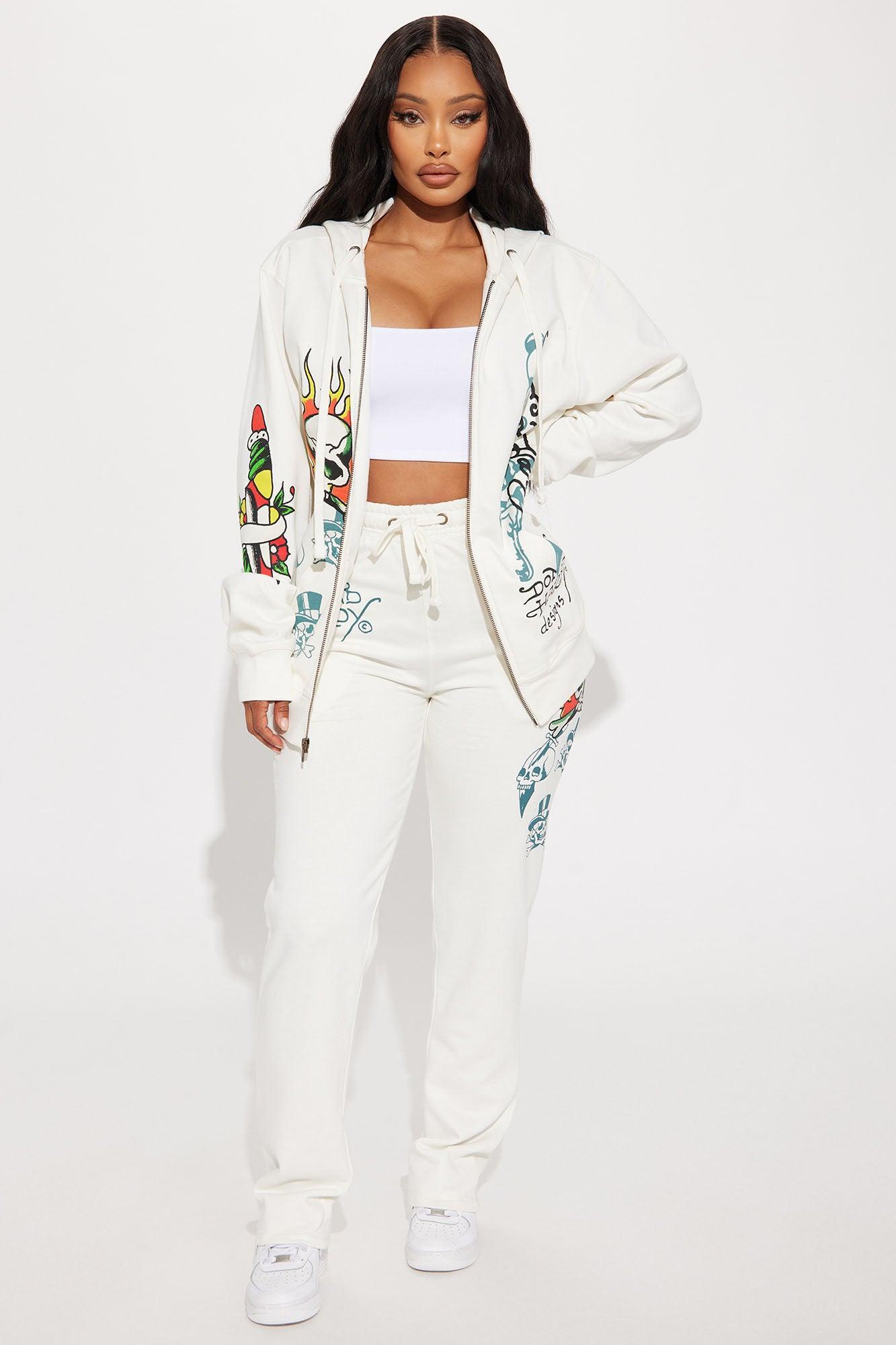Ed Hardy On Fire Zip Front Hoodie - Ivory Product Image