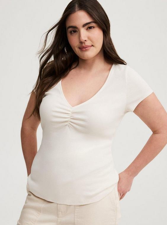 Rib Cinched V-Neck Tee Product Image