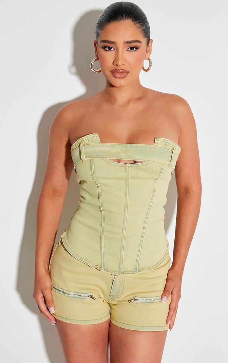 Shape Washed Green Denim Belt Detail Hot Pants Product Image