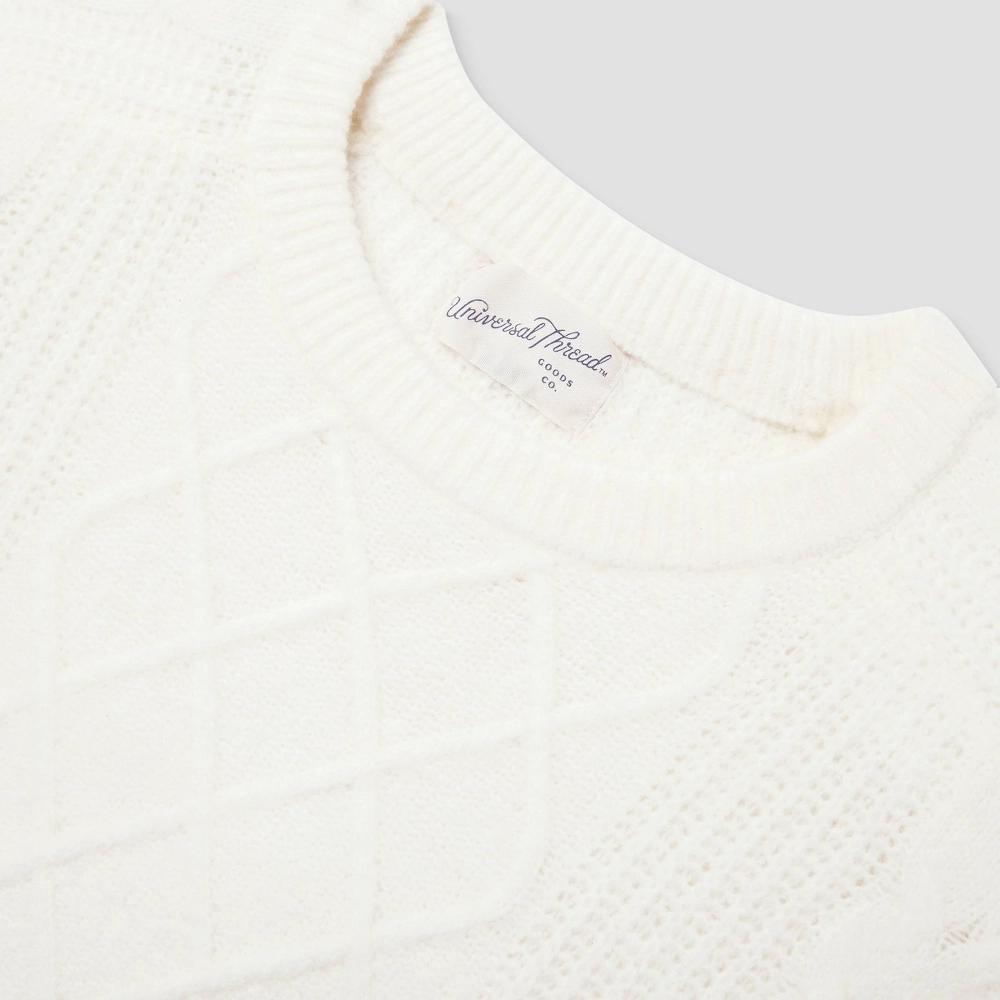 Women's Crewneck Cashmere-Like Cable Pullover Sweater - Universal Thread™ Cream L Product Image