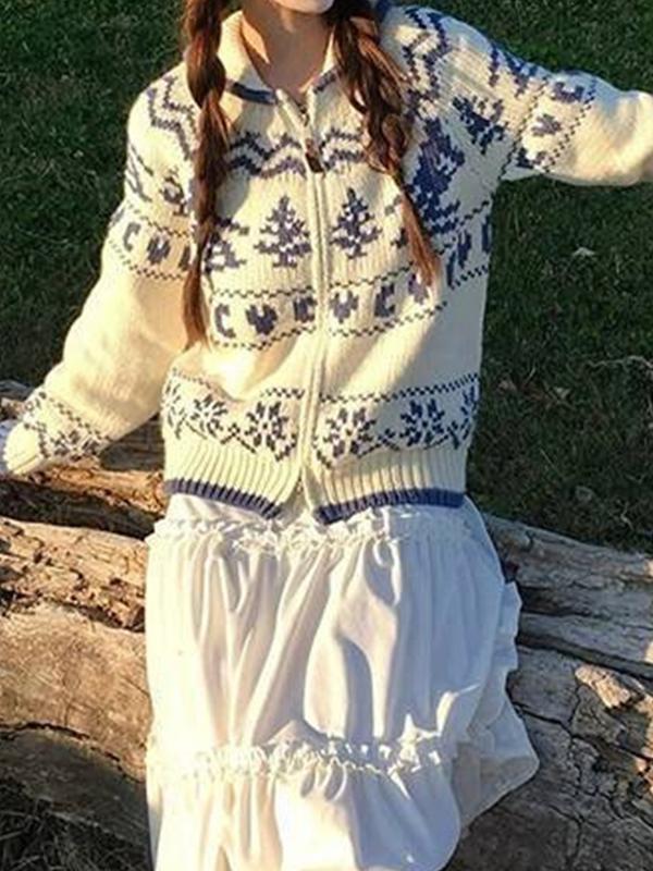 Fair Isle Christmas Tree Flower Cardigan Cardigan Product Image