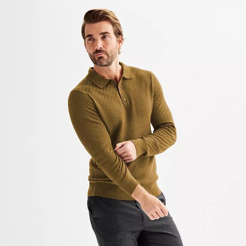 Mens Apt. 9 Merino Blend Textured Sweater Polo Teal Green Grey Product Image