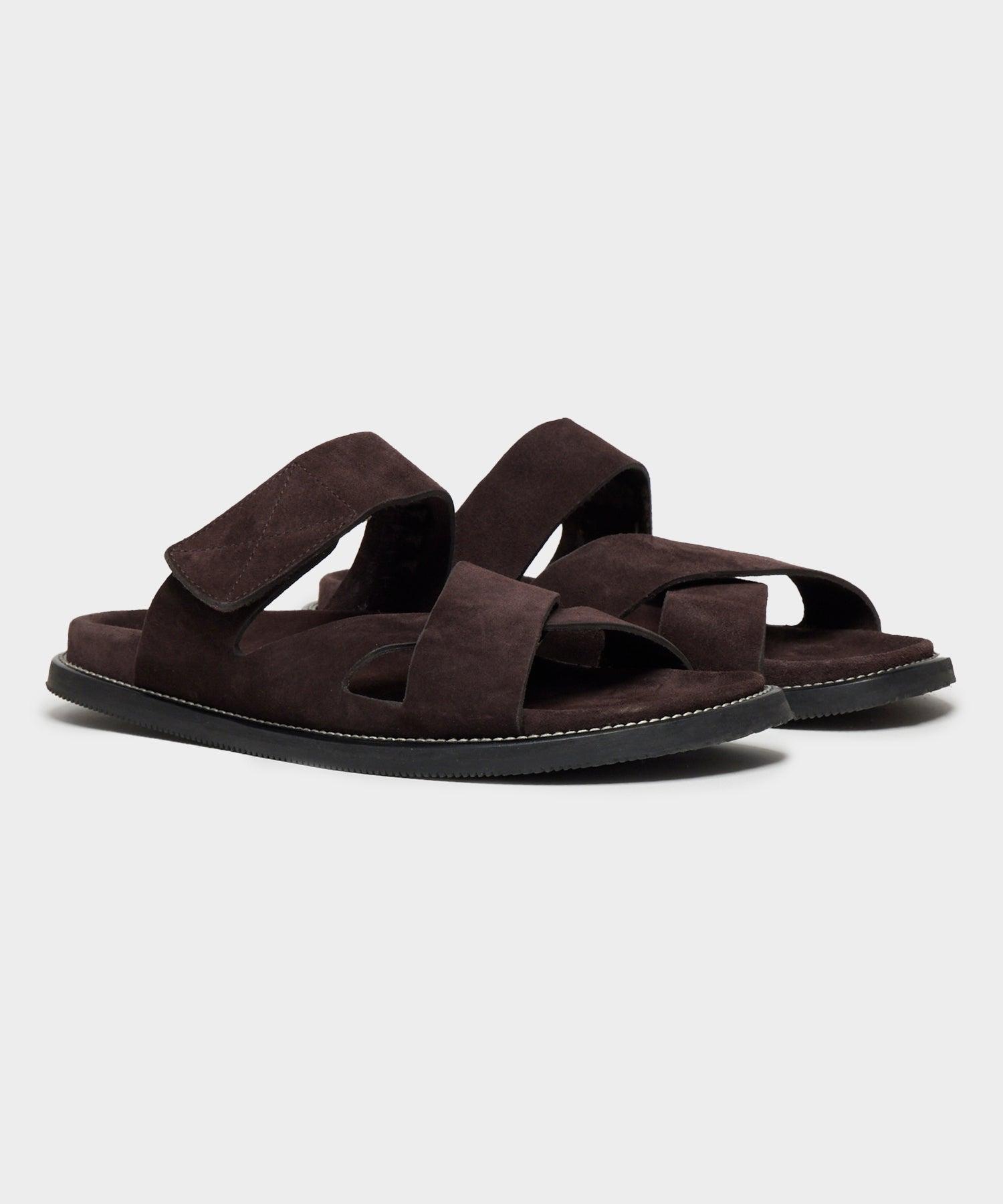 Nomad Suede Adjustable Crossover Sandal in Dark Brown Product Image