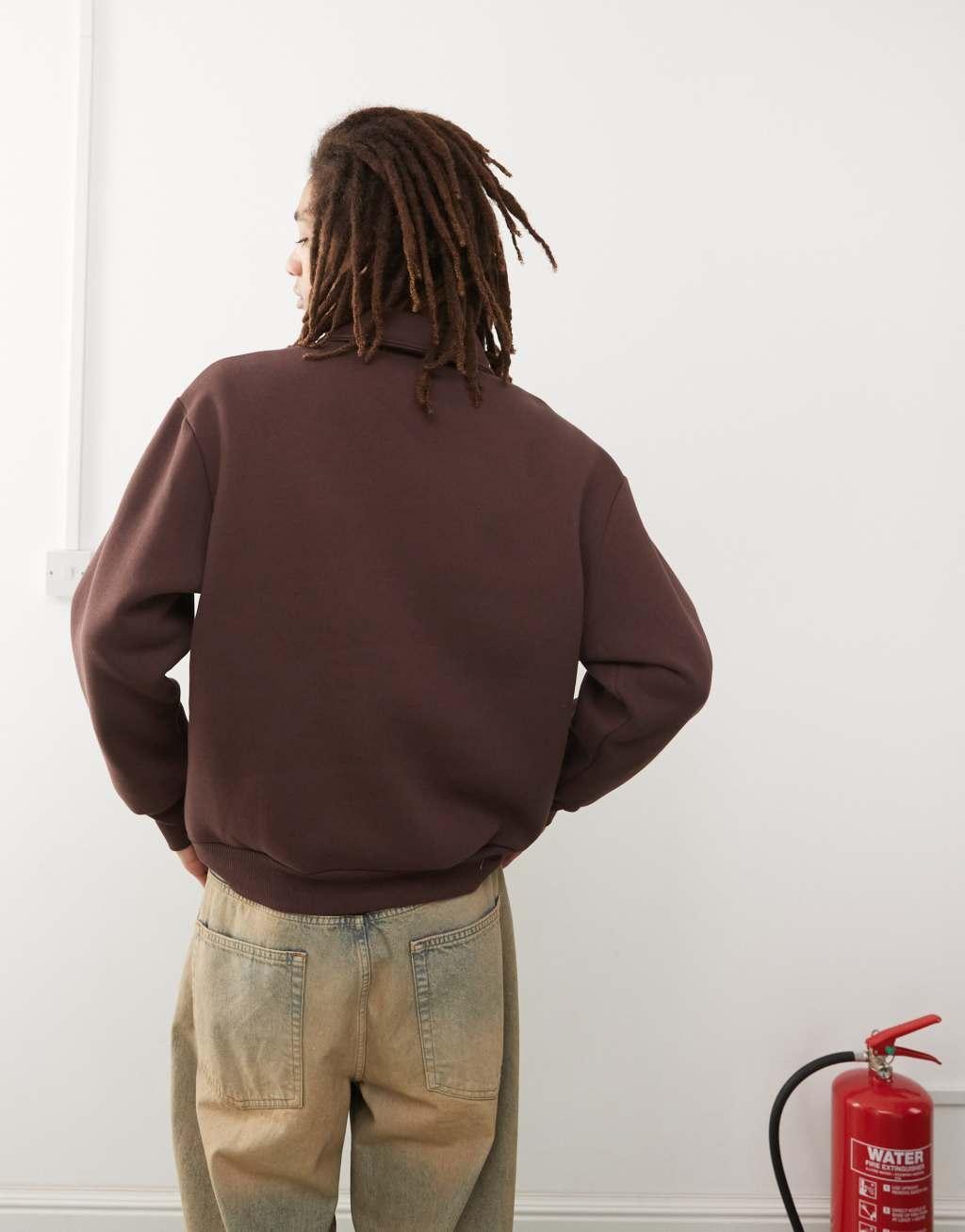 Reclaimed Vintage rugby sweatshirt with embroidery in chocolate Product Image