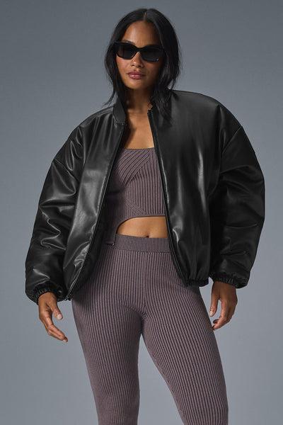 Faux Leather Premier Bomber - Black Product Image