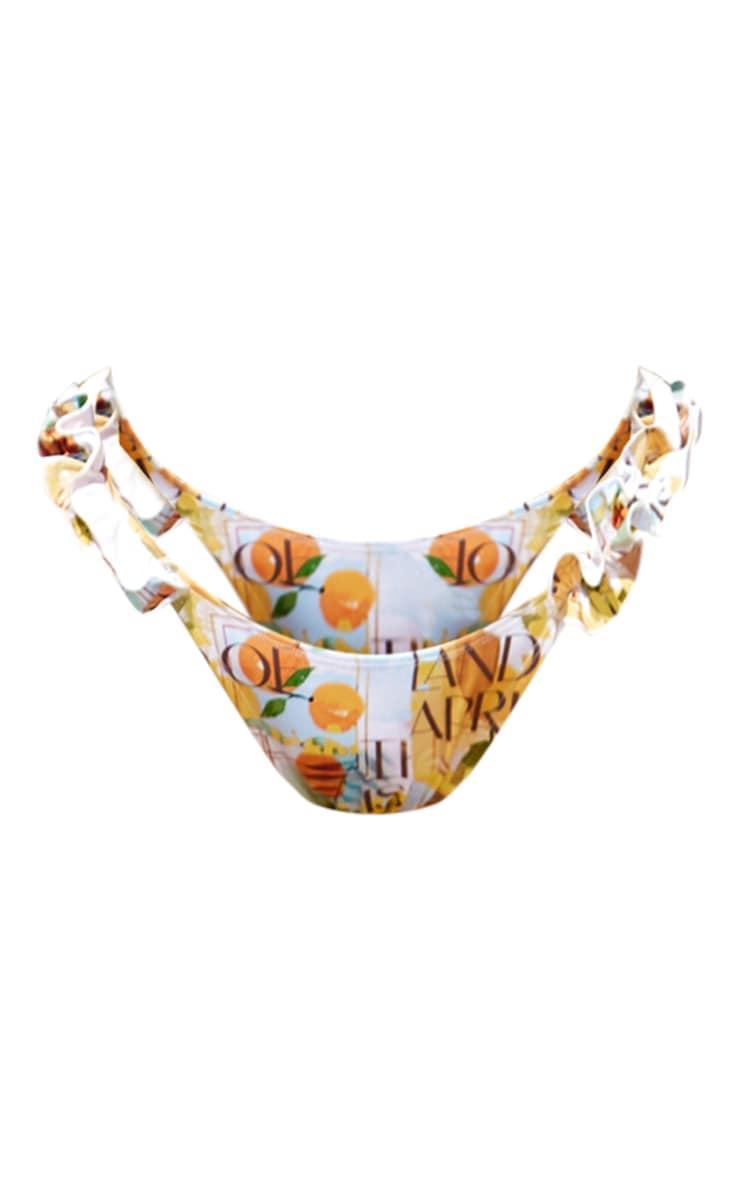 Yellow Capri Print Ruffle Tanga Bikini Bottoms Product Image