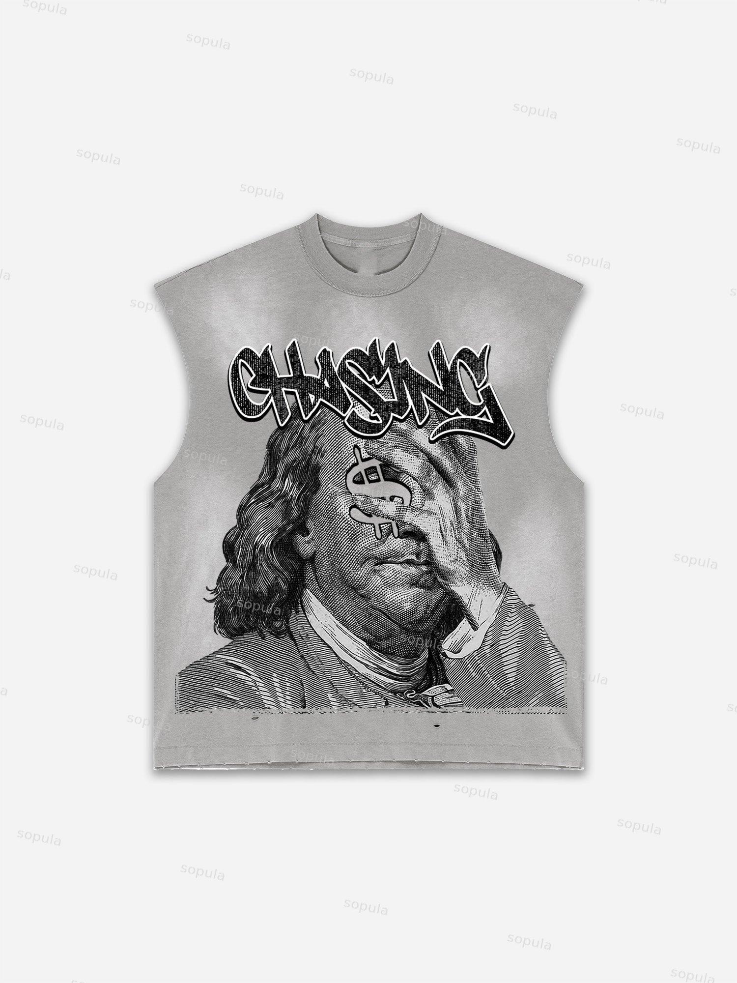 Men's Washed Casual Virtual Shadow Graphic Tank Top Product Image