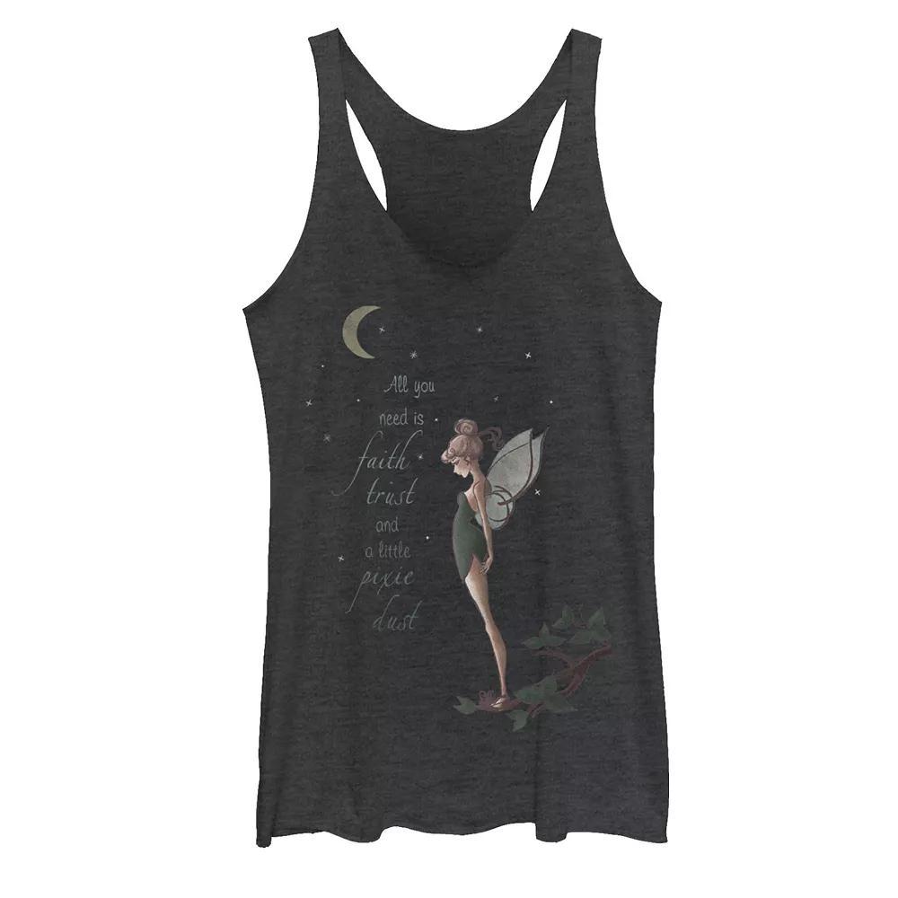 Juniors' Disney's Peter Pan Tinkerbell Moon Quote Art Tank Top, Girl's, Size: Small, Black Grey Product Image