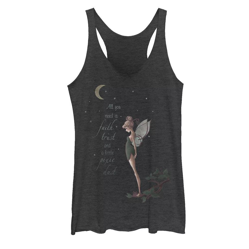 Juniors' Disney's Peter Pan Tinkerbell Moon Quote Art Tank Top, Girl's, Size: Small, Black Grey Product Image
