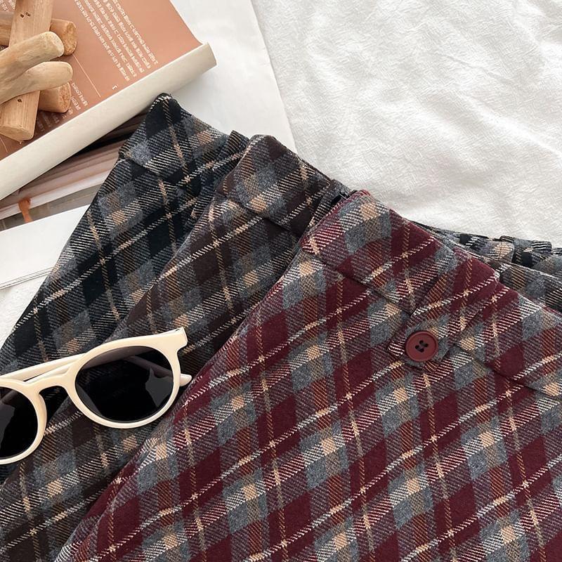 High Waist Plaid Mini A-Line Skirt Product Image