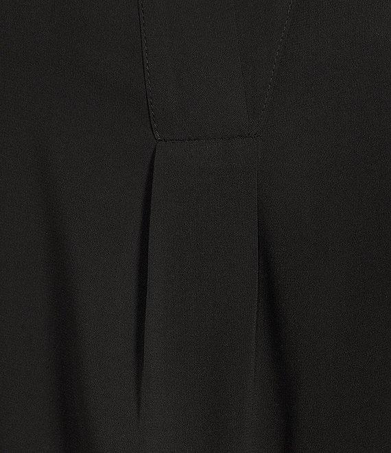Calvin Klein Solid Crepe de Chine Split V-Neck Long Sleeve Blouse Product Image