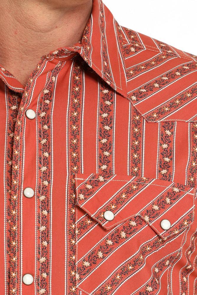 SALE Cinch® Men's L/S Orange Stripe/Print Snap Shirt Product Image