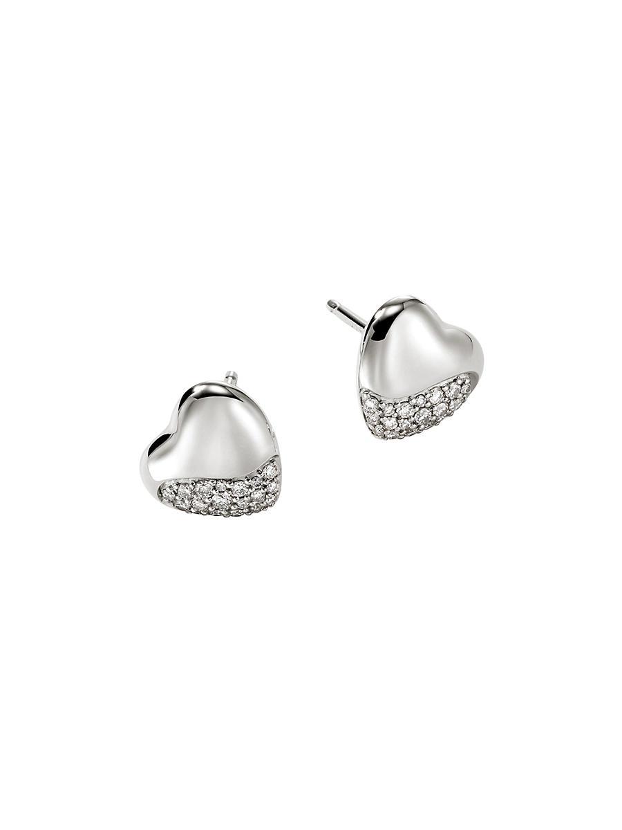 JOHN HARDY Women's Pebble Sterling Silver & 0.25 Tcw Diamond Heart Stud Earrings Product Image