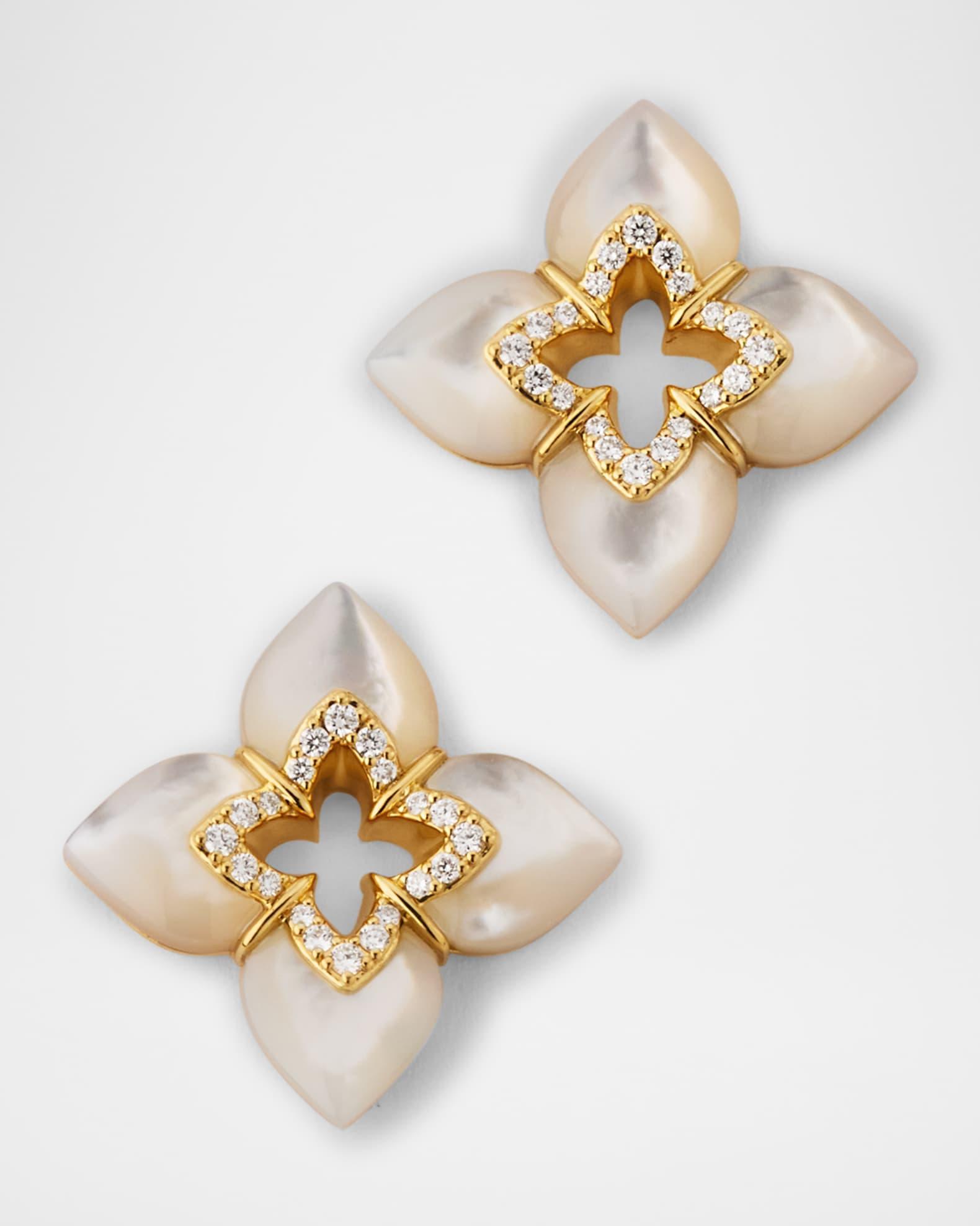18K Yellow Gold Venetian Princess Stud Earrings with Diamonds Product Image