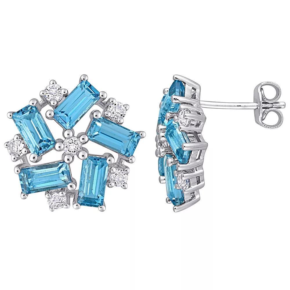 Stella Grace Sterling Silver Blue & White Topaz Floral Earrings, Women's Product Image