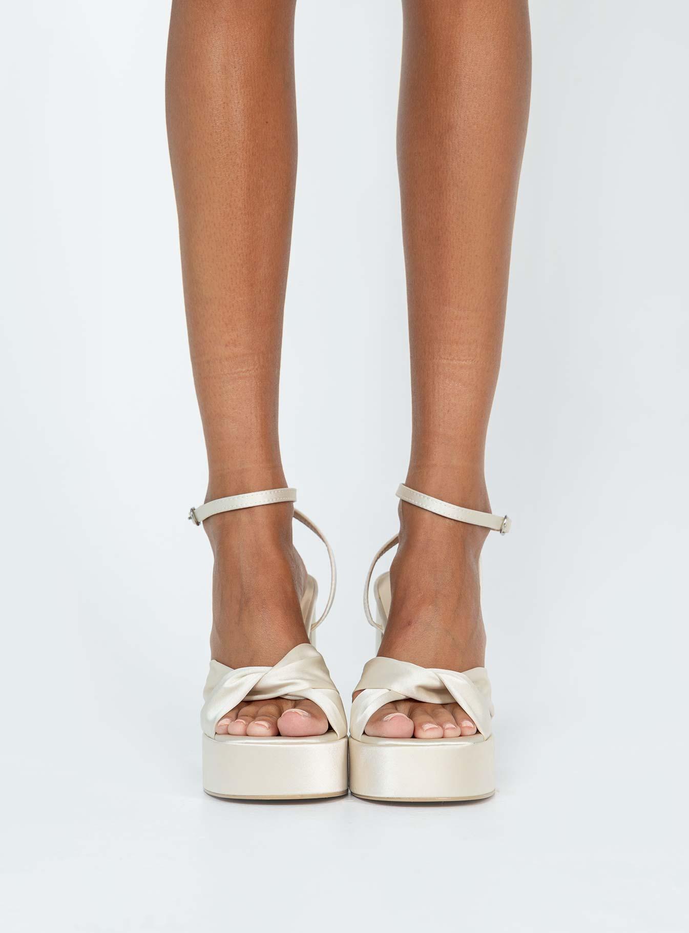 Everlasting Satin Platform Heels Champagne Product Image