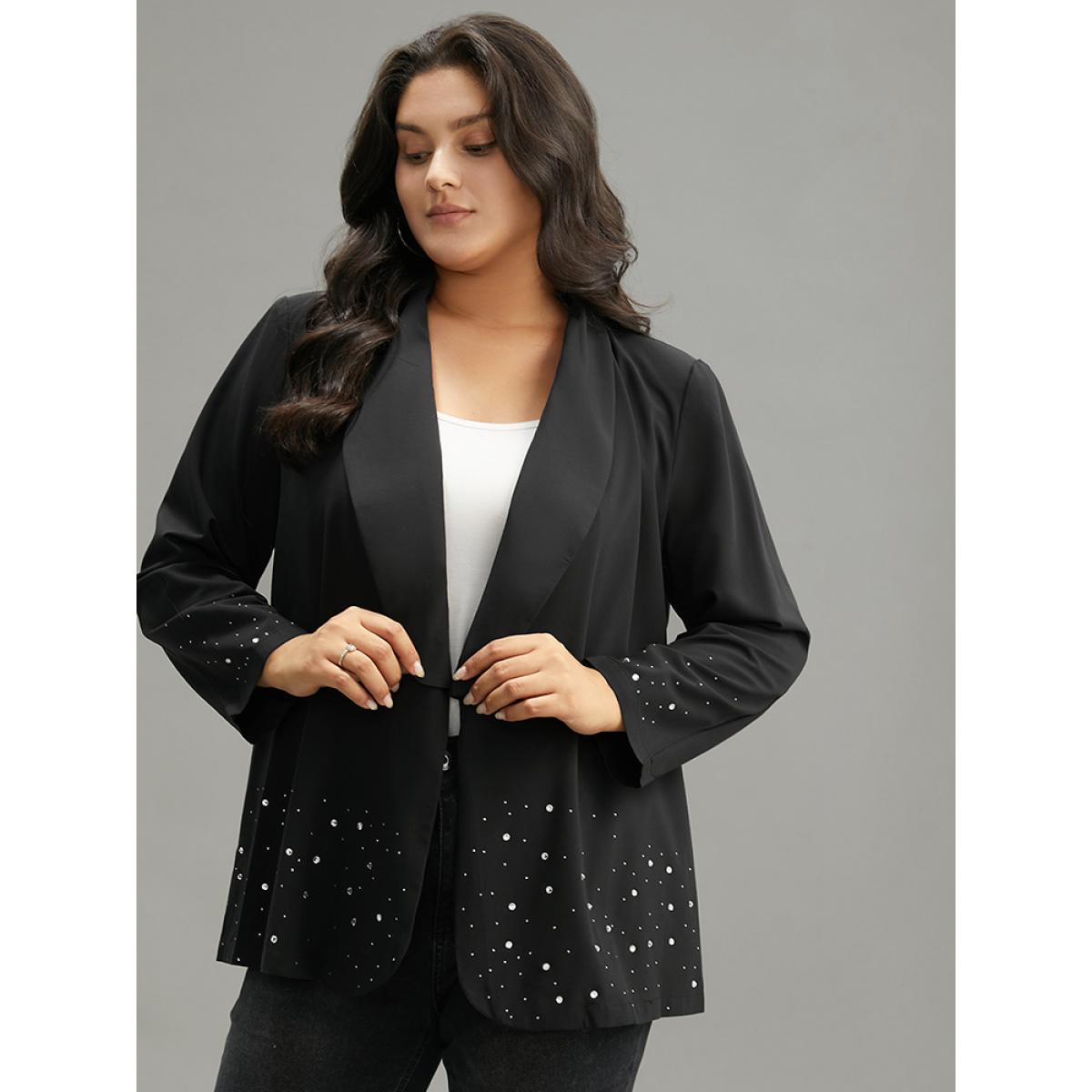 Plus Size Halloween Plain Rhinestone Lapel Collar Blazer Black Women Dailywear Plain Rhinestone detailing Sleeve Long Sleeve Lapel Collar 26/4X Casual Blazers BloomChic Product Image