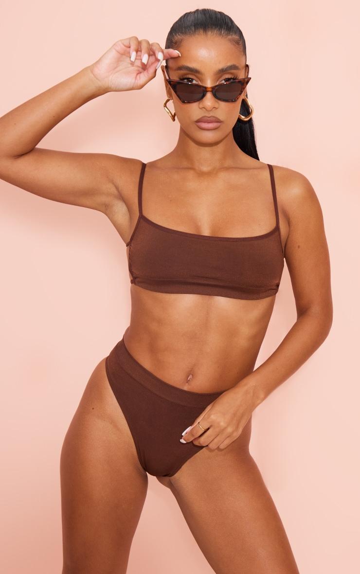 Chocolate Brown Mix & Match Seamless Strappy Back Bikini Top Product Image