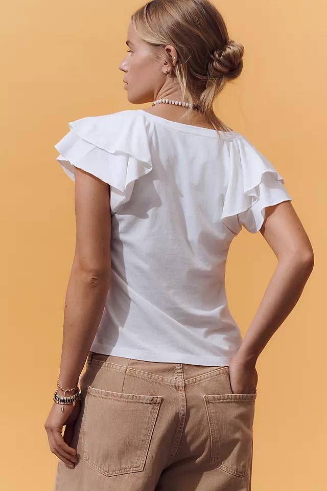 Maeve Scoop-Neck Flounce-Sleeve Tee Product Image