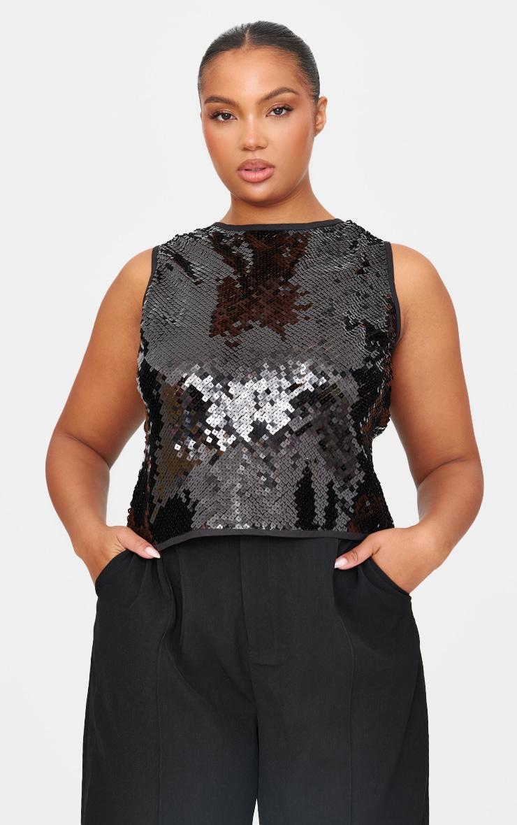 Plus Black Sequin Sleeveless Long Top Product Image