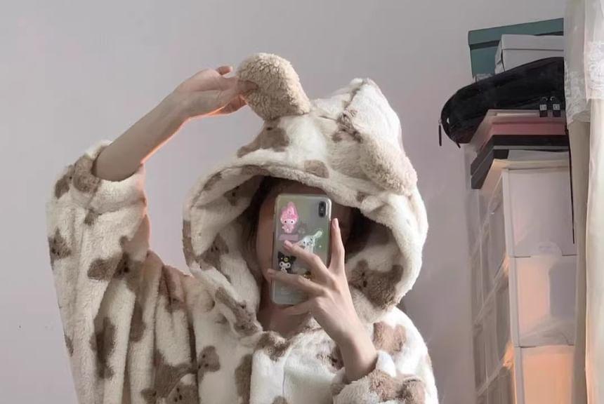 Bear Print Hooded Pajama Robe Product Image