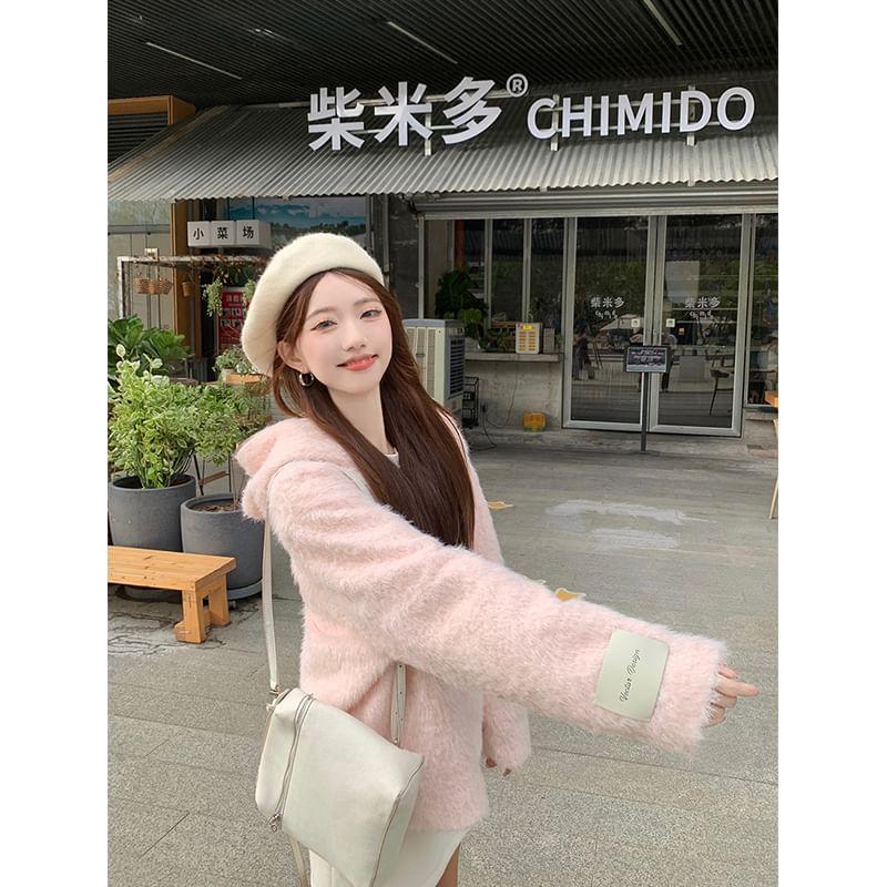 Hooded Knit Zip-Up Jacket Product Image