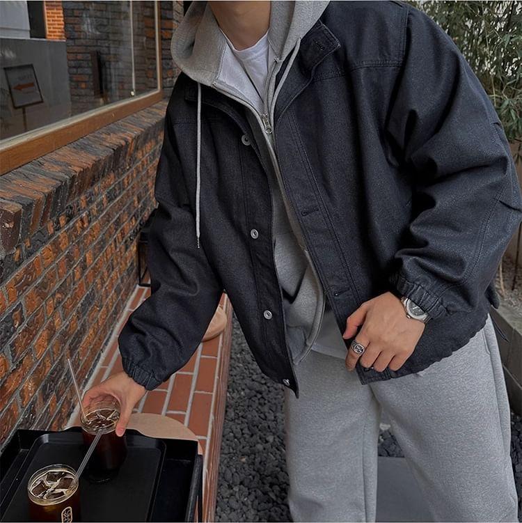 Plain Denim Single-Breasted Jacket Product Image