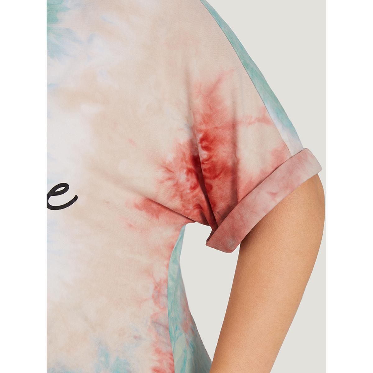Plus Size Letter Print Pocket Tie Dye Cuffed Sleeve Dress Multicolor Women Casual Printed Curvy Midi Dress BloomChic 30/6X Product Image