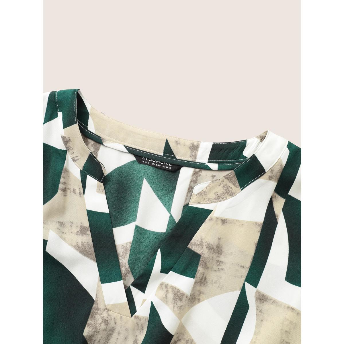 Plus Size Geometric Pocket Flat Collar With V Notch Dress DarkGreen Women At the Office Belted Flat collar with V-notch Short sleeve Curvy Midi Dress BloomChic 30/6X Product Image