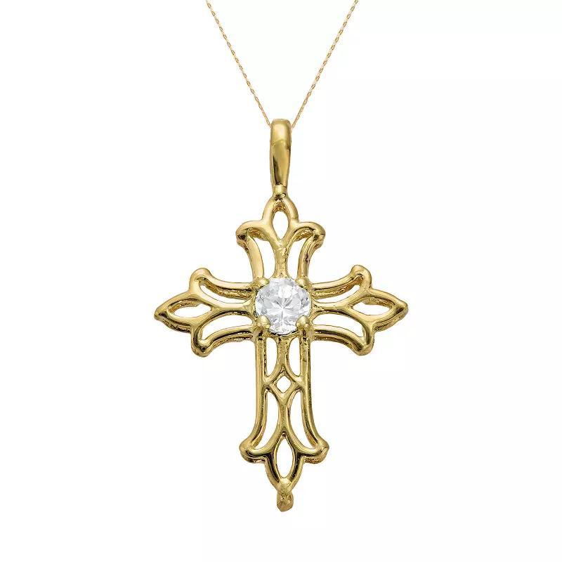 Gemminded 10k Gold White Topaz Filigree Cross Pendant, Women's, Size: 18" Product Image