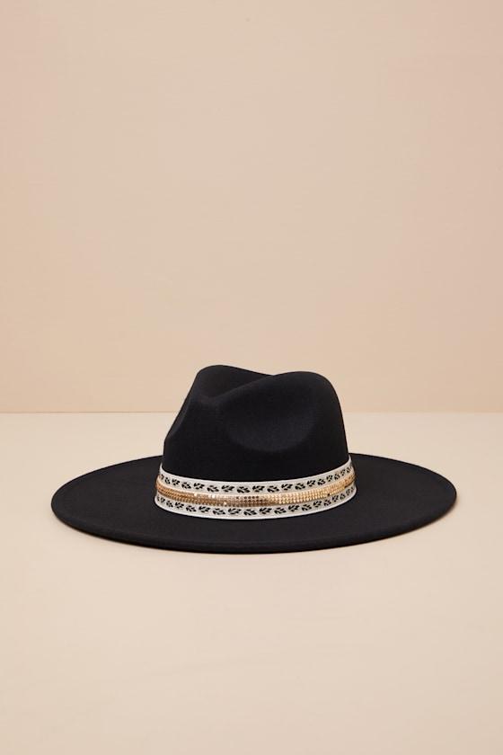 Boho Adventure Black Felt Fedora Hat Product Image