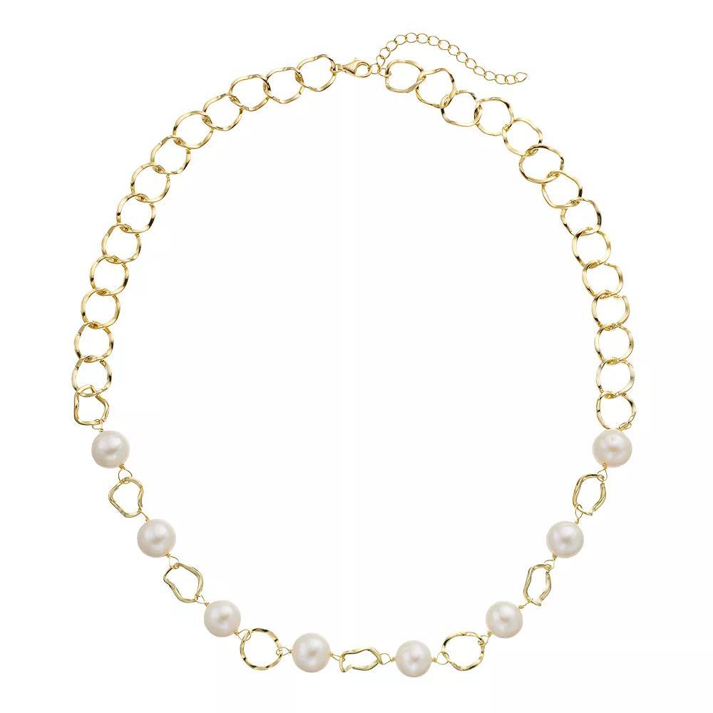 14k Gold Over Silver Cultured Freshwater Pearl Adjustable Necklace, Womens Gold Tone Product Image