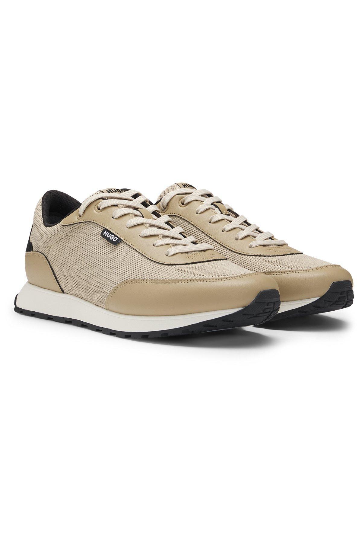Knit-effect trainers with faux-leather trims Product Image