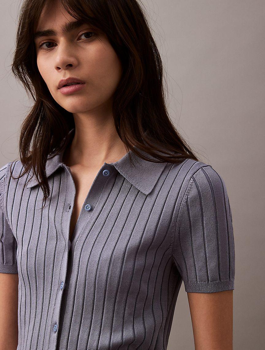 Ribbed Crop Polo Sweater Product Image