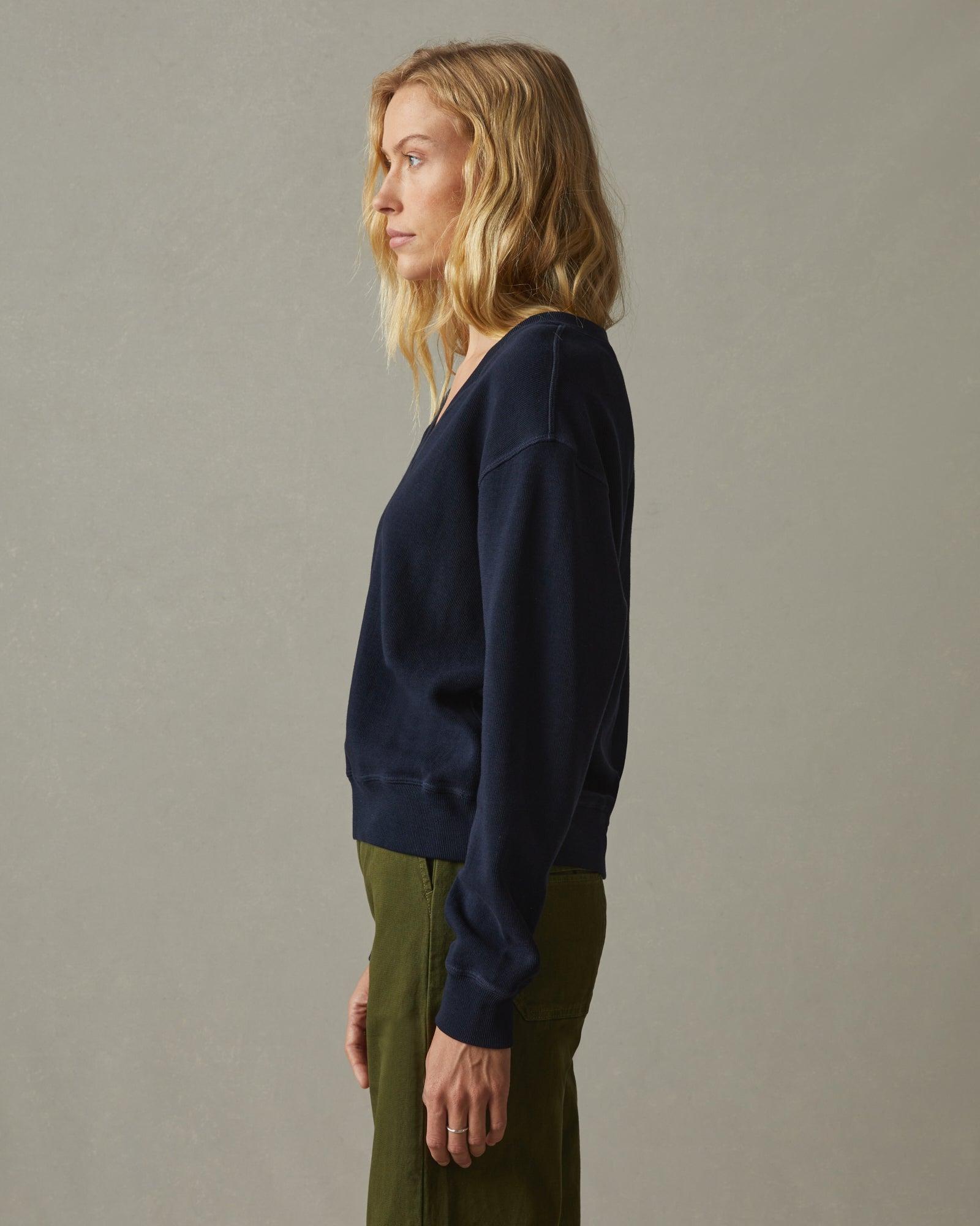 Cotton V-Neck Sweater - Dress Navy  Product Image