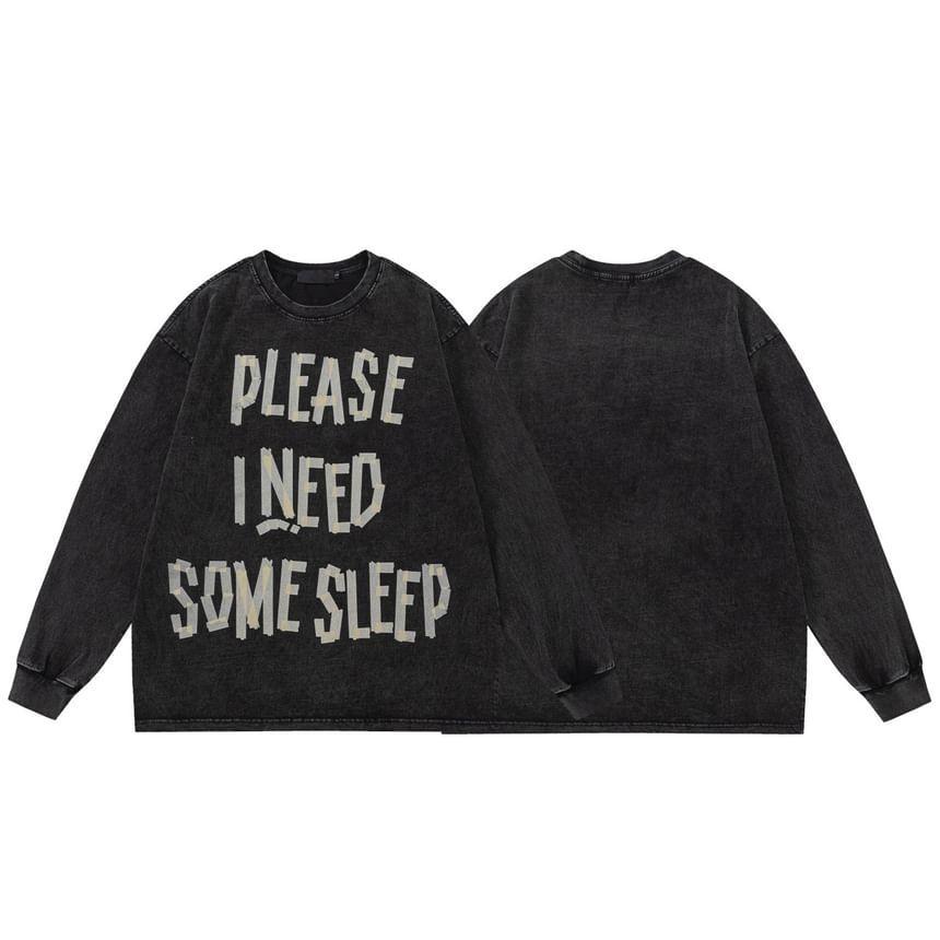 Crew Neck Lettering Print Sweatshirt Product Image