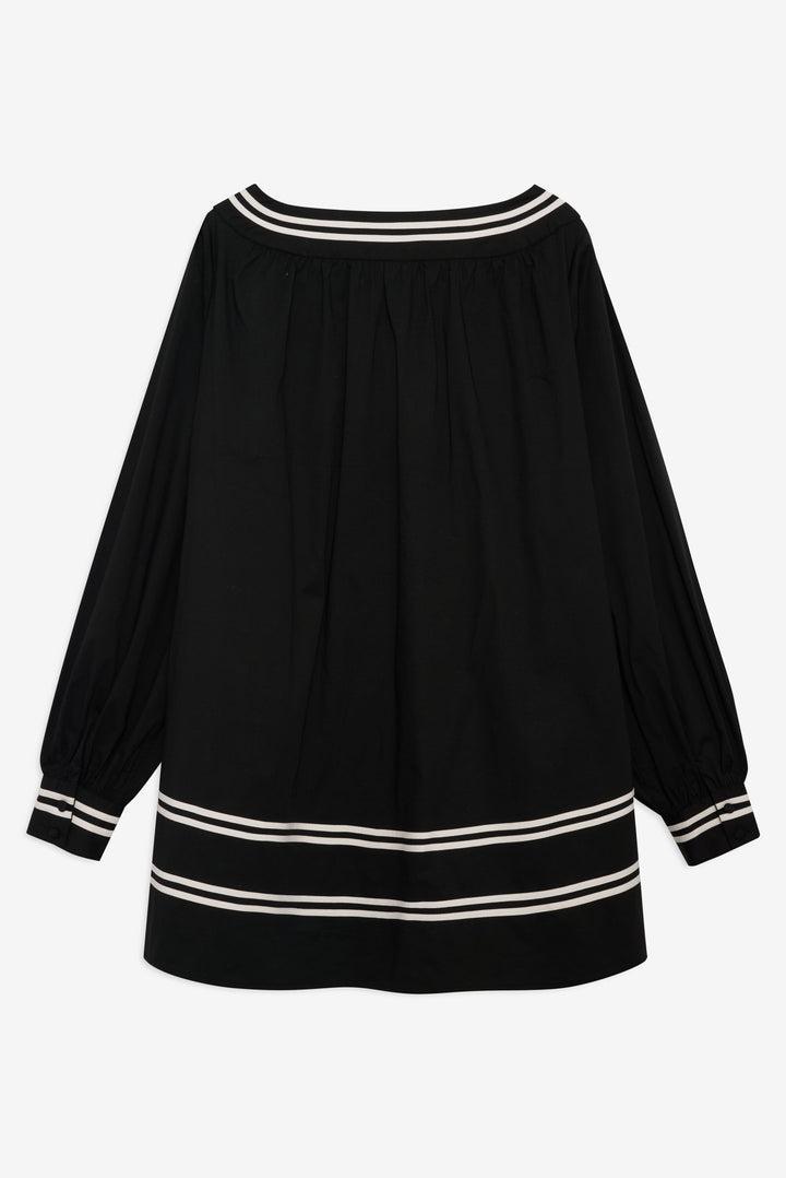 Helena Poplin Long Sleeve Mini Dress — Black Product Image