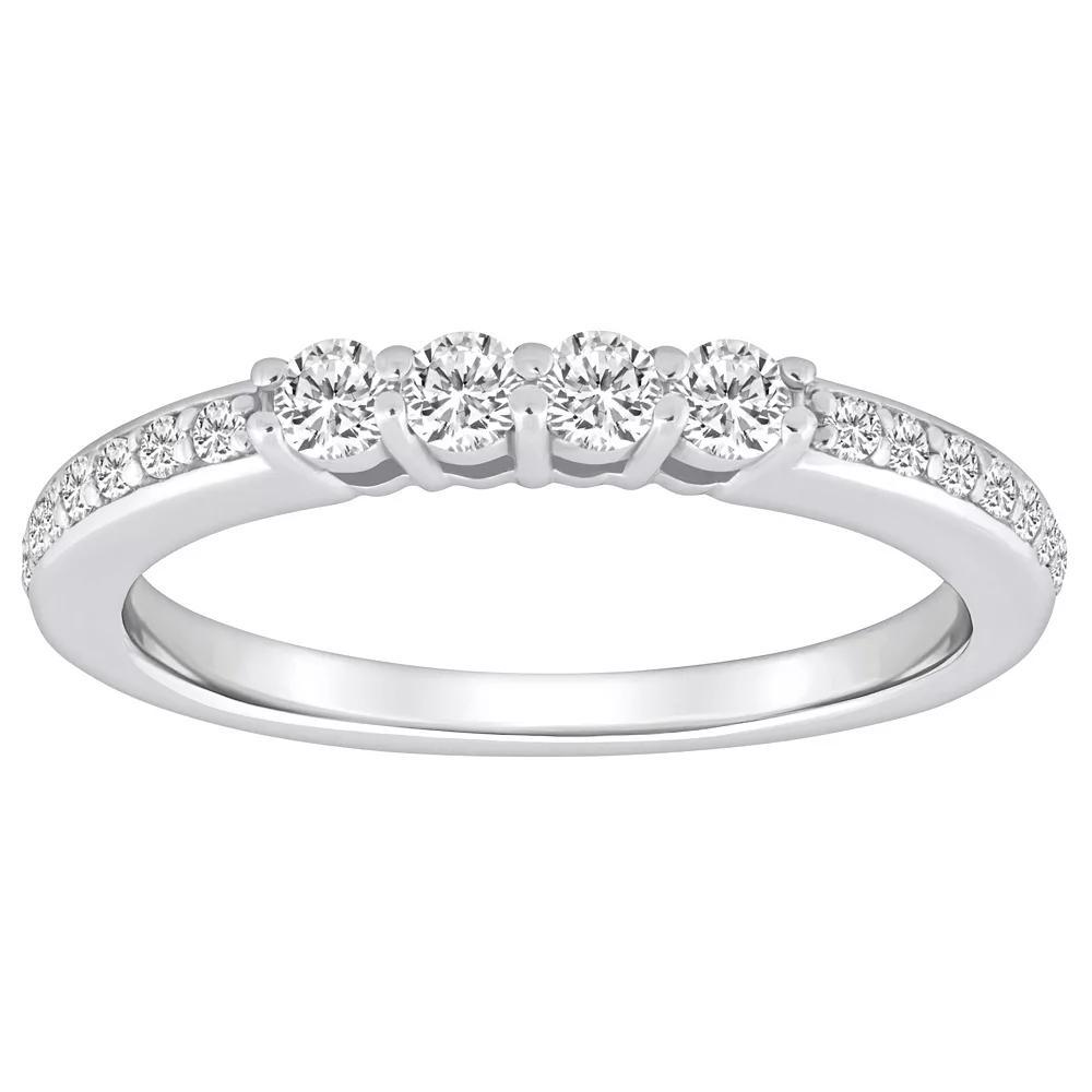 Alyson Layne 14k Gold 3/8 Carat T.W. Diamond 4-Stone & Pave Band Wedding Ring, Womens 14k White Gold Product Image