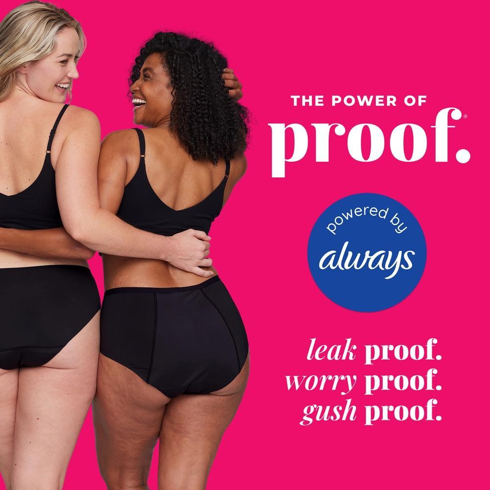 Proof. by Always Women's Briefs, Super Heavy Absorbency Period Underwear - Large - Black Product Image