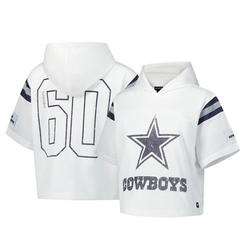Women's The Wild Collective  White Dallas Cowboys Mesh Short Sleeve Hoodie T-Shirt, Size: 2XL Product Image