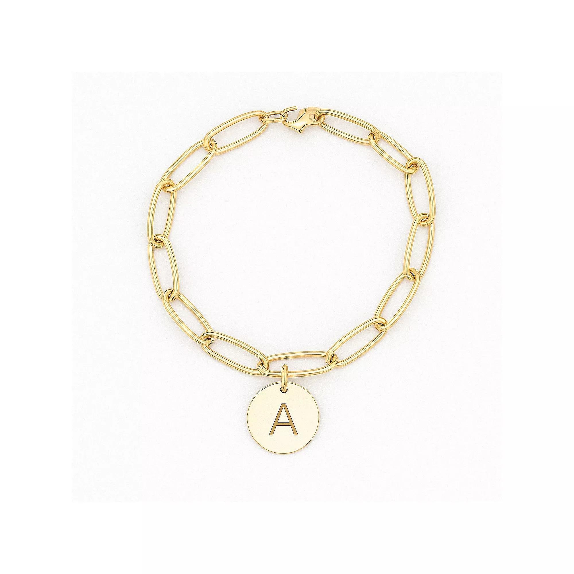 Meshmerise 18K Gold Over Silver Initial Disc Link Bracelet, Women's, Size: 6-7" ADJ, Gold Tone A Product Image